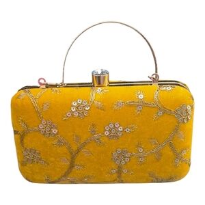 Elegant Yellow Floral Embroidered Clutch-NWOT